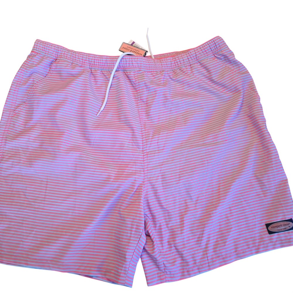 Vineyard Vines Mens 2XL Striped Swim Trunks Pink Blue Mesh Lined NWT